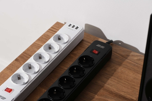 2E Surge protector with switch, G*1.5мм, 3*USB-A, 2m, white