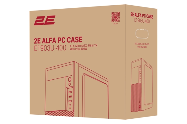 2E PC case Alfa E1903U-400 with PSU 2E ATX400W, 2xUSB3.0, 1xUSB2.0, VGA 320mm, ATX, black