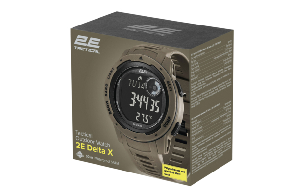 2E Tactical Delta X Brown tactical watch with compass and pedometer