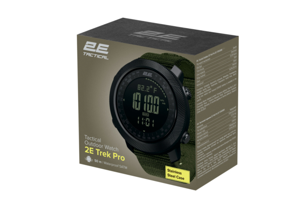 2E Tactical Trek Pro Black-Green tactical watch with compass, barometer and pedometer