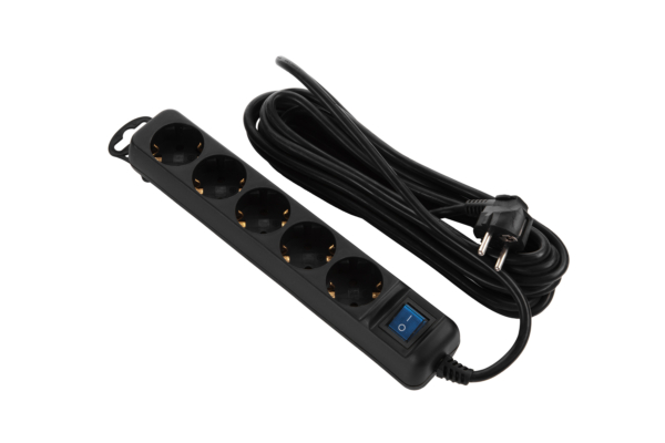 2E Power strip 5XSchuko with switch, 3G*1.5mm2, 3m, black