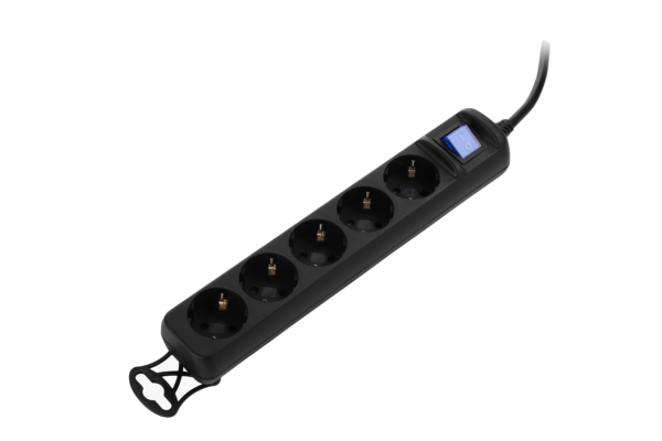 2E Power strip 5XSchuko with switch, 3G*1.5mm2, 3m, black