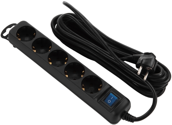 2E Power strip 5XSchuko with switch, 3G*1.5mm2, 3m, black