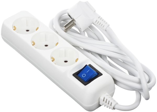 2E Power strip 3XSchuko with switch, 3G*1.5mm, 1.5m, white