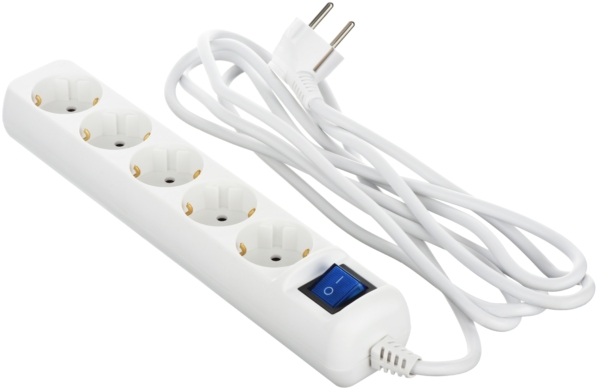 2E Power strip 5XSchuko with switch, 3G*1.5mm2, 3m, white