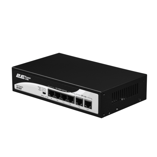 2E Коммутатор PowerLink SP402F 6xFE (4x FE PoE, 2xFE Uplink, 55W), неуправляемый