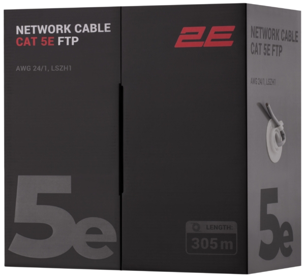 2E CAT 5e FTP, 305m, AWG 24/1, LSZH-1 305M/Easy pull box packing | gray