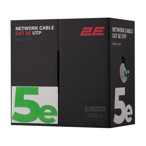 2E CAT 5e UTP, 305m, AWG 24/1, LSZH 305M/Easy pull box packin | green