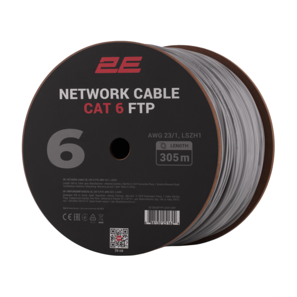 2E CAT 6 FTP, 305m, AWG 23/1, LSZH-1 Drums+Carton packing | gray