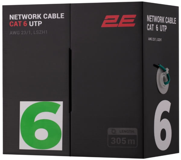 2E CAT 6 UTP, 305m, AWG 23/1, LSZH-1 305M/Easy pull box packing | green