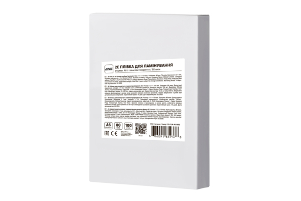 2E Плівка для ламінування A6, глянсове покриття, 80 мкм, 100шт
