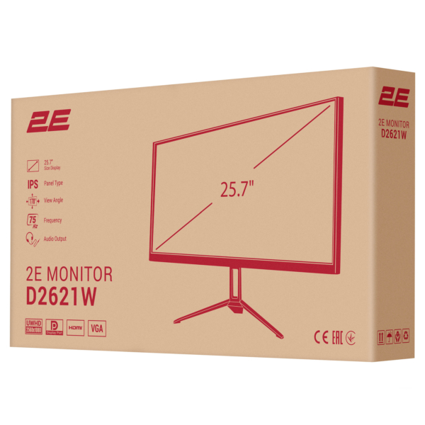 2E Монітор 25.7″ D2621W HDMI, DP, Audio, IPS, 2560×1080, 21:9, 75Hz, FreeSync, White