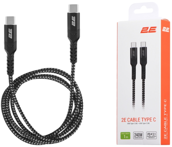 2E Cable USB-C – USB-C PD 3.1 240W Aluminum Shell 1m Black