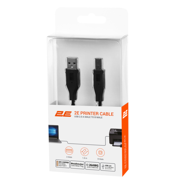 2E Кабель 2E USB-A (AM/BM) DSTP, 1.8m, black