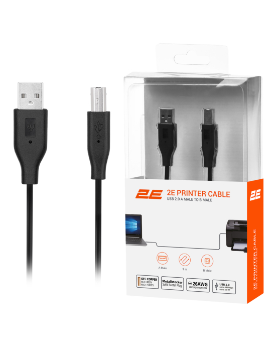 2E Cable USB 2.0 (AM/BM) DSTP 3m Black