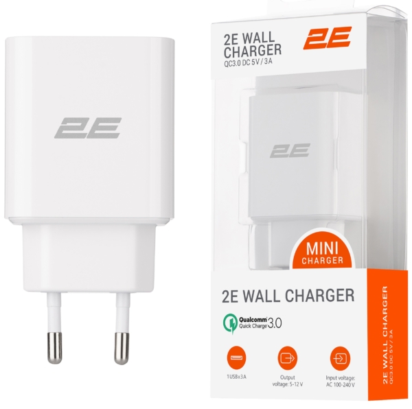 2E Wall Charger USB QC, PD, Max 30W, white