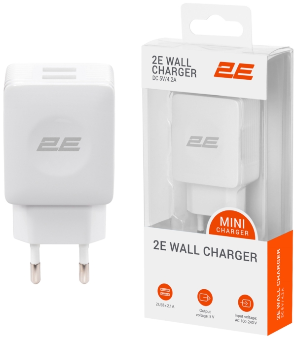 2E 2Е USB Wall Charger Dual DC5V/4.2A, white