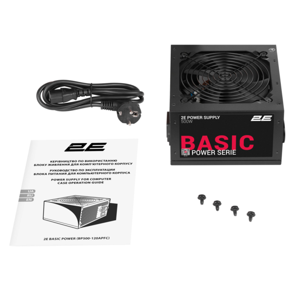 2E Блок питания Basic Power (500W) 80% 120мм 1xMB 24pin(20+4) 1xCPU 8pin(4+4) 3xMolex 4xSATA 2xPCIe 8pin(6+2)