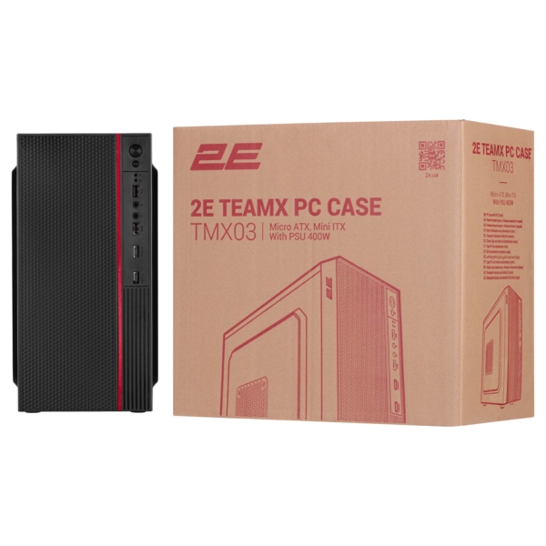 2E PC case TeamX TMX03 with 2E ATX400W, 2xUSB2.0, 1x80mm, VGA 220mm, mATX, black