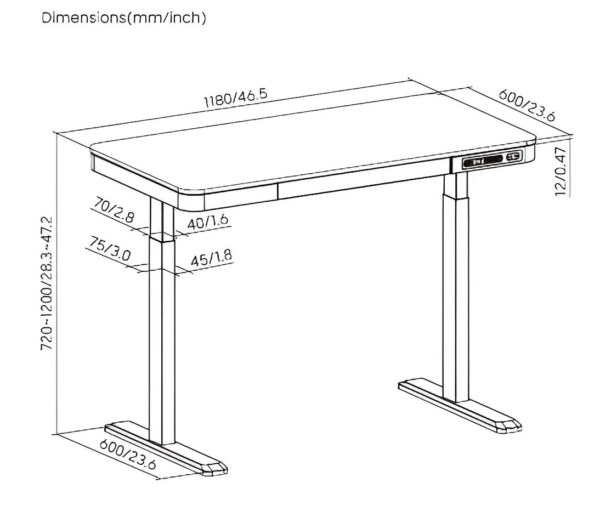 2E Computer table CE218B-MOTORIZED, height adjustment, electric motor 220V, (USB-A/USB-C), 72/120х118x60cm, black