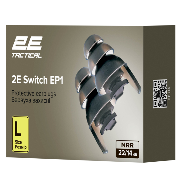 2E Tactical Беруши защитные Switch EP1 Black с переключателем, размер L, NRR 22/14 dB, пассивные