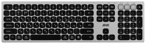 2E Scissor keyboard KS270 109key, WL/BT, EN/UK, grey-black