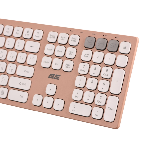 2E Scissor keyboard KS270 109key, WL/BT, EN/UK, pink-white