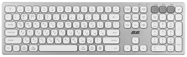 2E Scissor keyboard KS270 109key, WL/BT, EN/UK, silver-white