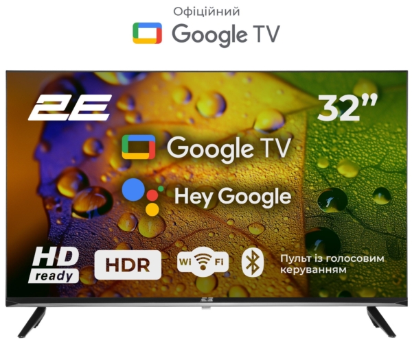 2E Телевізор 32″ LED HD 60Hz Smart Google TV Black