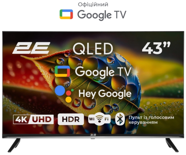 2E Телевізор 43″ QLED 4K 60Hz Smart Google TV Black