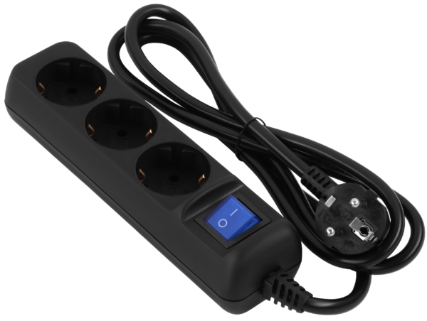 2E Power Strip 3хType F, 3х1.5mm2, 16A, 1.5m, black