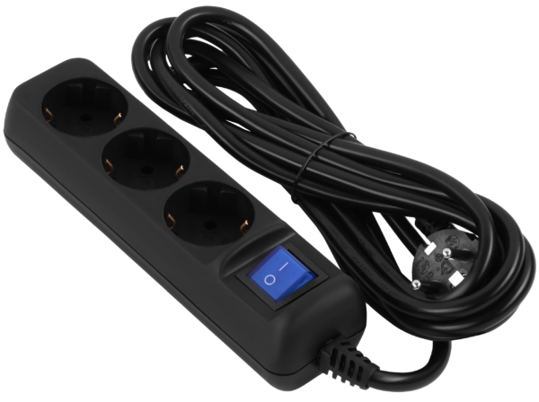 2E Power strip 3хType F, 3х1mm2, 16A, 10m, black