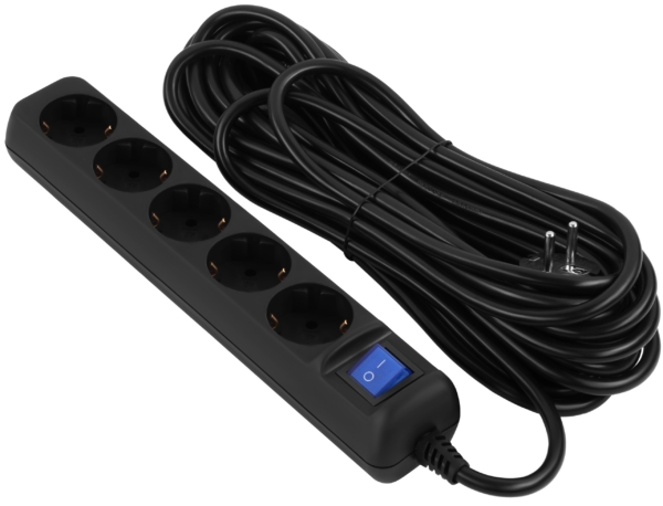 2E Power strip 5хType F, 3х1.5mm2, 16A, 10m, black