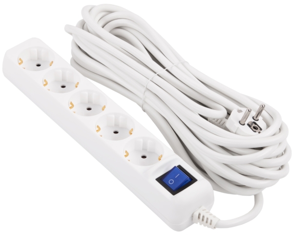 2E Power strip 5хType F, 3х1.5mm2, 16A, 10m, white