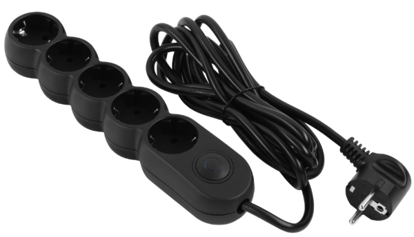 2E Power strip Plus 5хType F, 3х1mm2, 10A, 3m, black