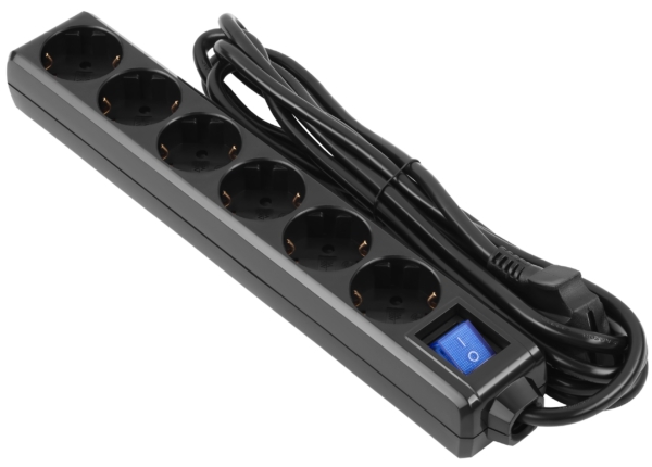 2E Power strip 6хType F, 3х1mm2, 16A, 3m, black