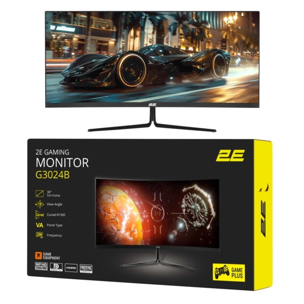 2E Монітор 30″ G3024B 2xHDMI, DP, Audio, VA, 2560×1080, 21:9, 200Hz, 1ms, CURVED, FreeSync