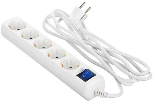 2E Power strip 5XSchuko switch, 3G*1.0мм, 3м, white