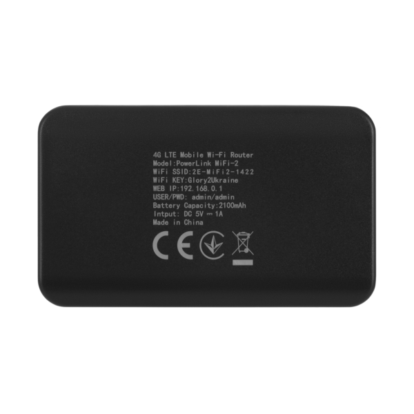 2E Мобільний маршрутизатор PowerLink (MiFi-2) LTE, Wi-Fi4, 1xType-C, 1xCRC9, 2100мА•год чорний