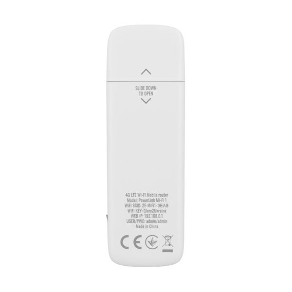 2E Мобільний маршрутизатор PowerLink (MiFi-1 2024) LTE, Wi-Fi4, 1xUSB, 1xCRC9 білий