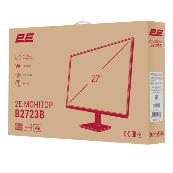 2E Monitor 27″ B2723 D-Sub, HDMI, VA, 75Hz