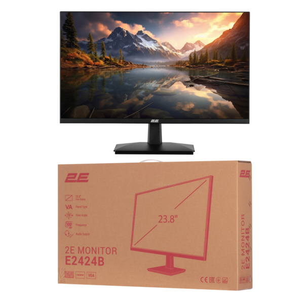 2E Монитор 23.8″ E2424B D-Sub, HDMI, VA, 100Hz, FreeSync