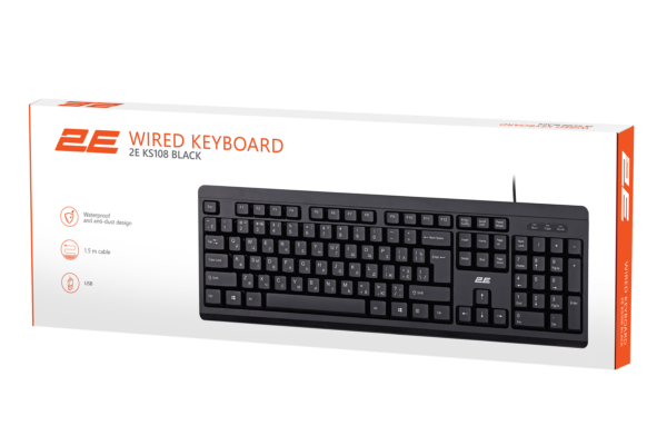 2E Keyboard membrane KS108 104key, USB-A, EN/UK/RU, black