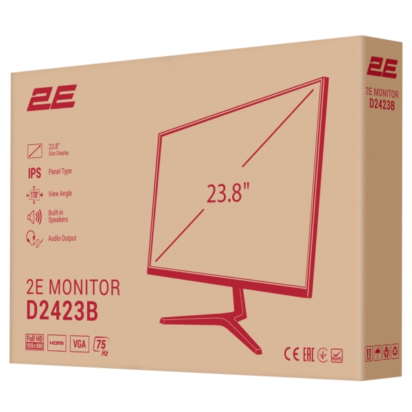 2E Монитор 23.8″ D2423B D-Sub, HDMI, MM, IPS, 75Hz, FreeSync