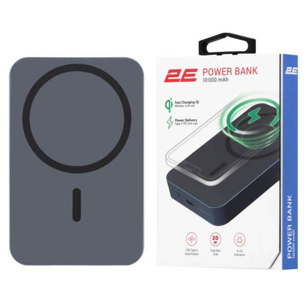 2E Акумулятор портативний літій-іонний Power Bank Wireless QI 5000мА·год, 20Вт, PD, синій