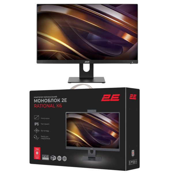 2E Комп’ютер персональний моноблок Rational K6 23.8″ FHD IPS Intel i3-12100, 16Gb, F512GB, UMA, H610, K6.610, 120W, Win11P, чорний