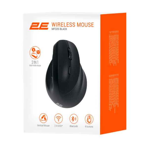 2E Mouse MF325 Silent, WL/BT, vertical, blackMouse MF325 Silent, WL/BT, vertical, black
