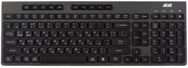 Клавіатура мембранна 2E KS280 120key, WL/BT, EN/UK/RU, silent, чорно-сіра